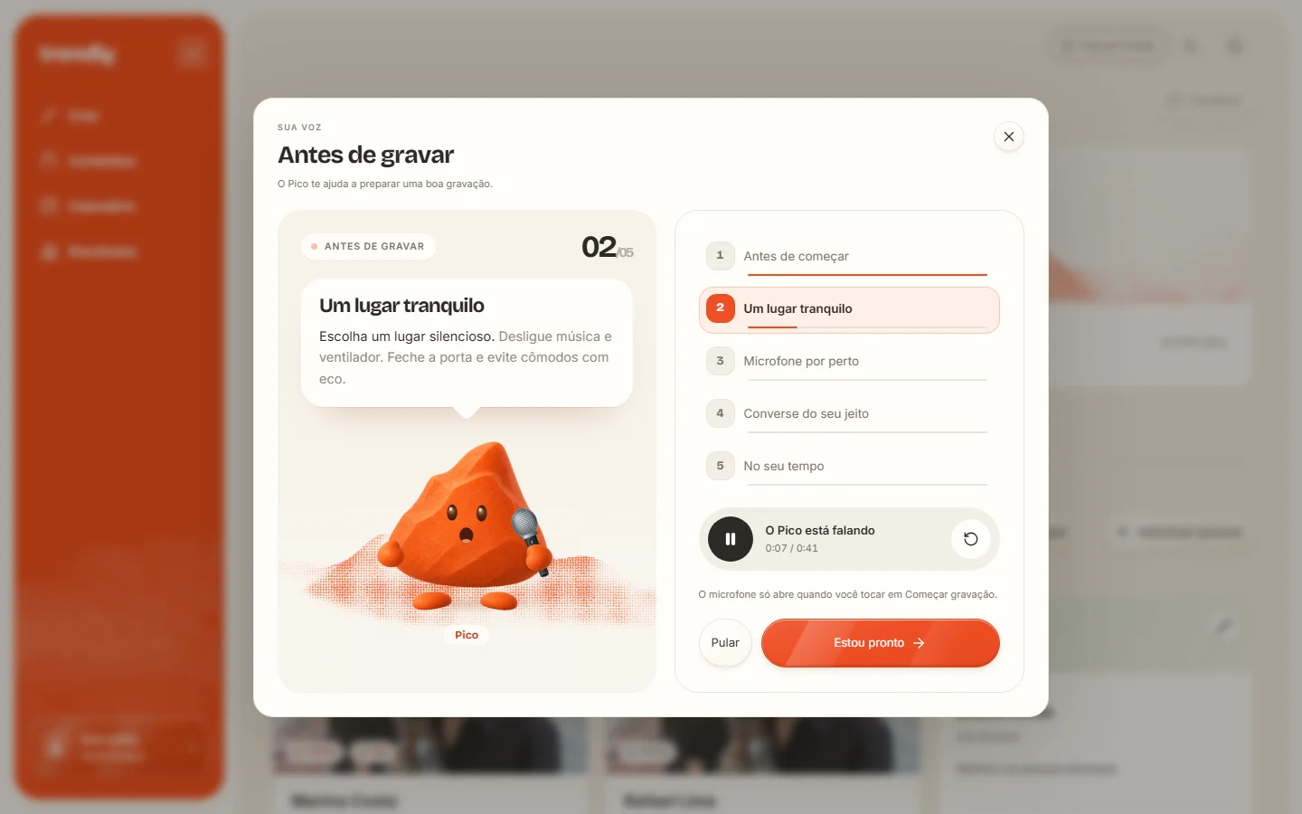 O Pico explicando como gravar a voz