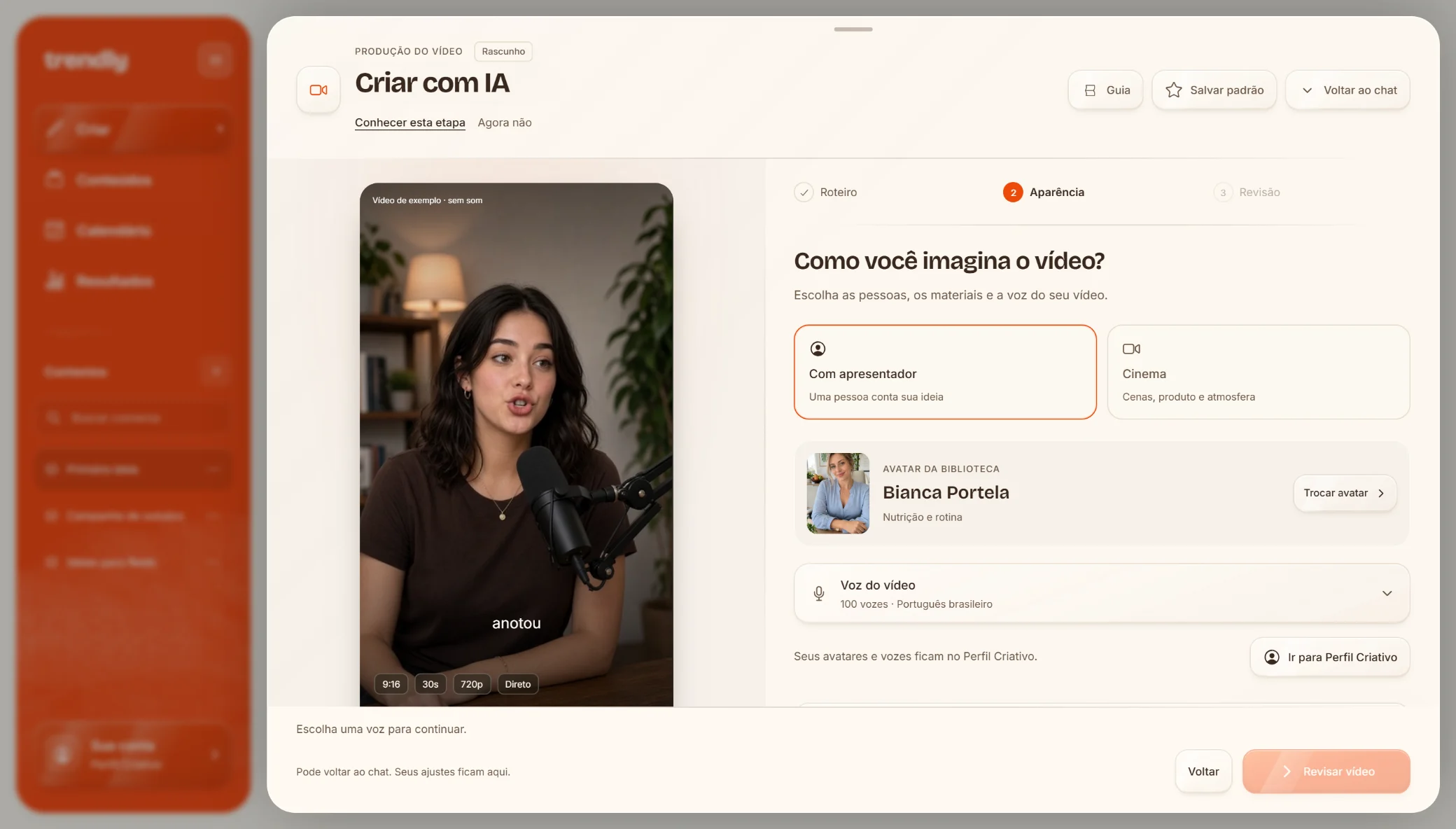 Criar com IA: avatar e voz do vídeo