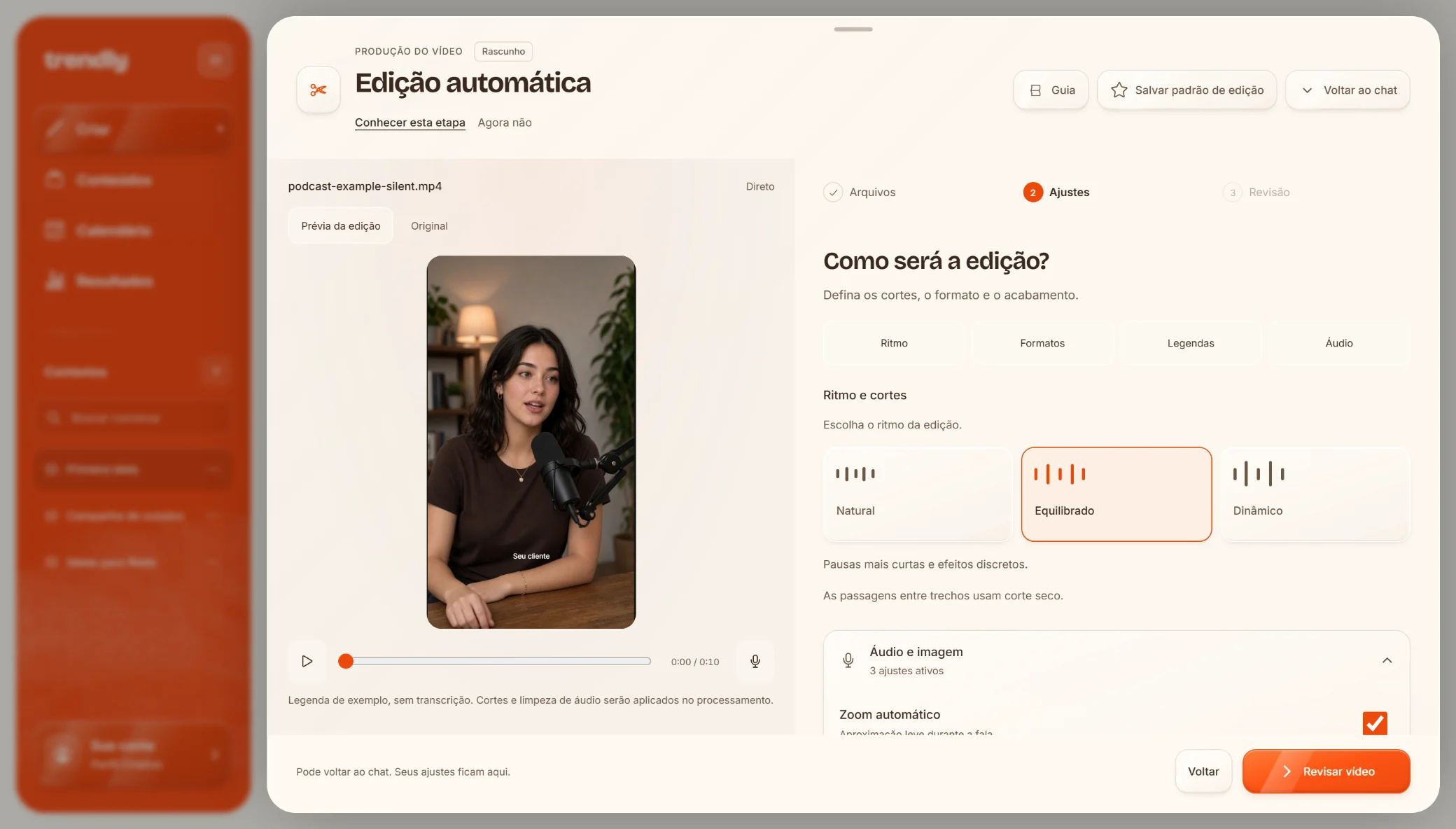 Edição automática: ritmo, cortes, legendas e áudio