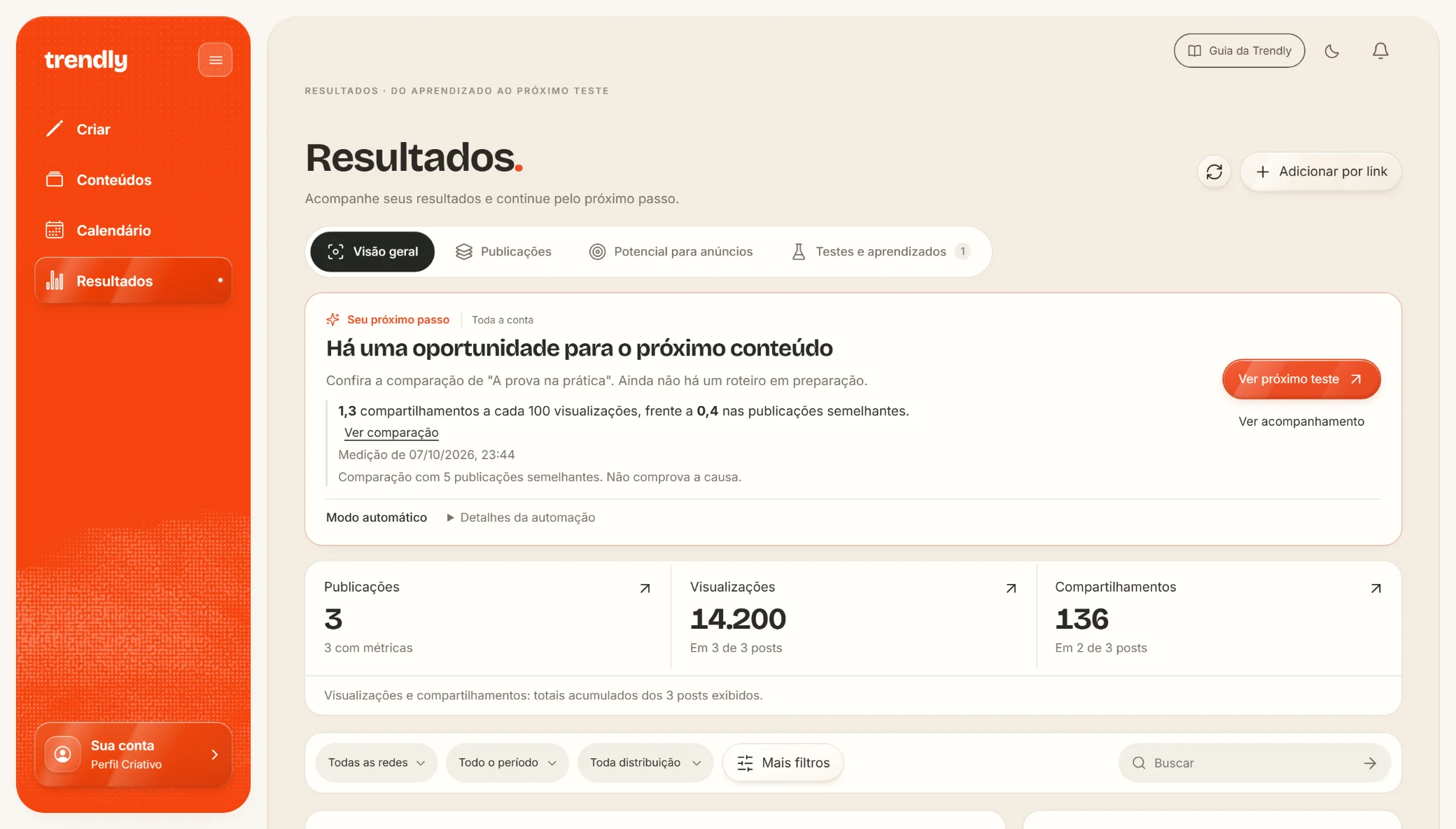 Resultados: seu próximo passo, com a comparação
